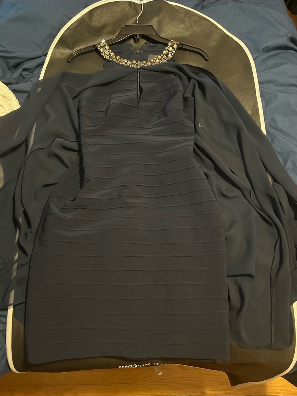 Adrianna Papell Neck Navy Cocktail Mini Dress